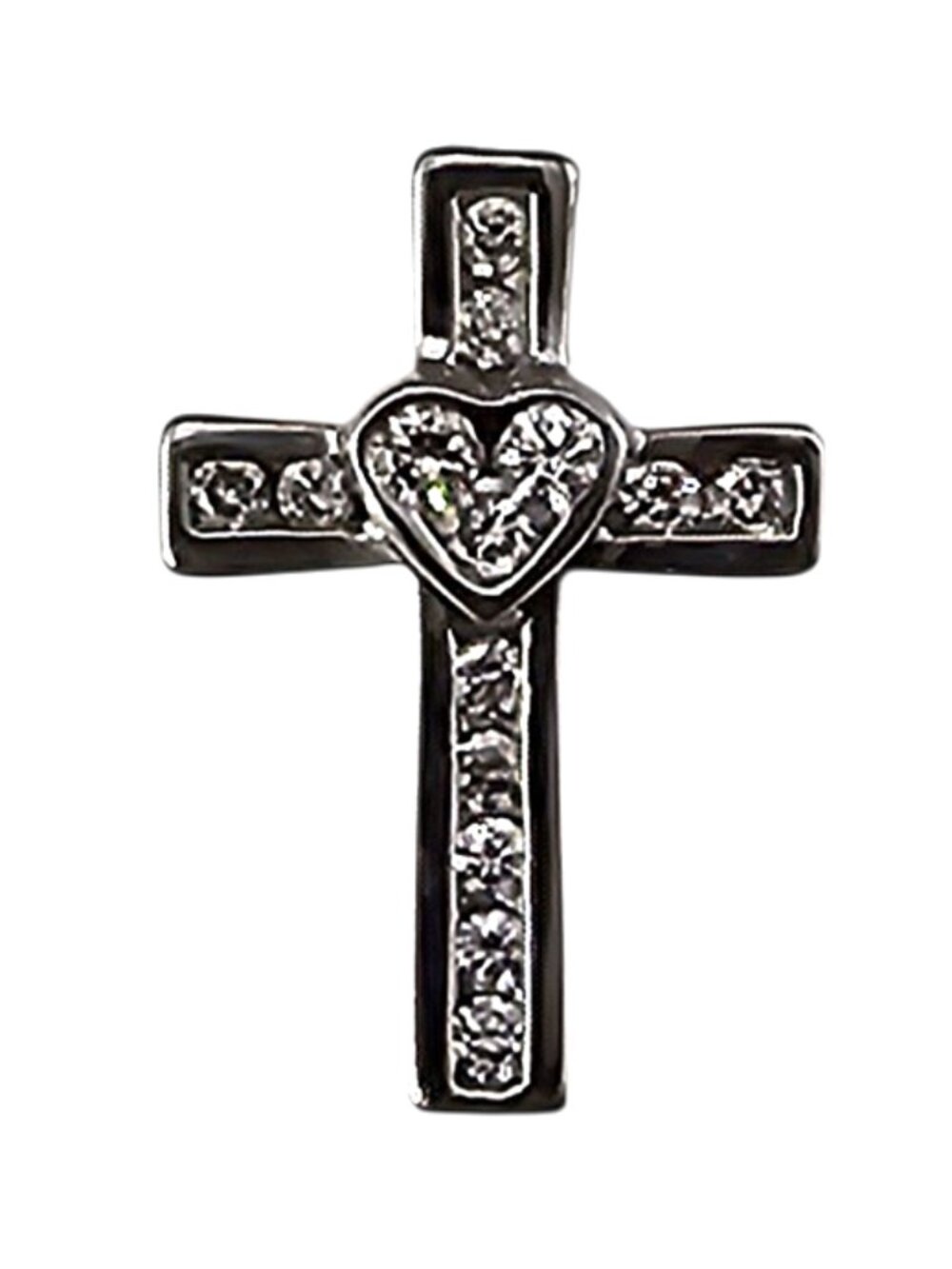 14K White Gold Diamond Cross Pendant with Heart Center #24960